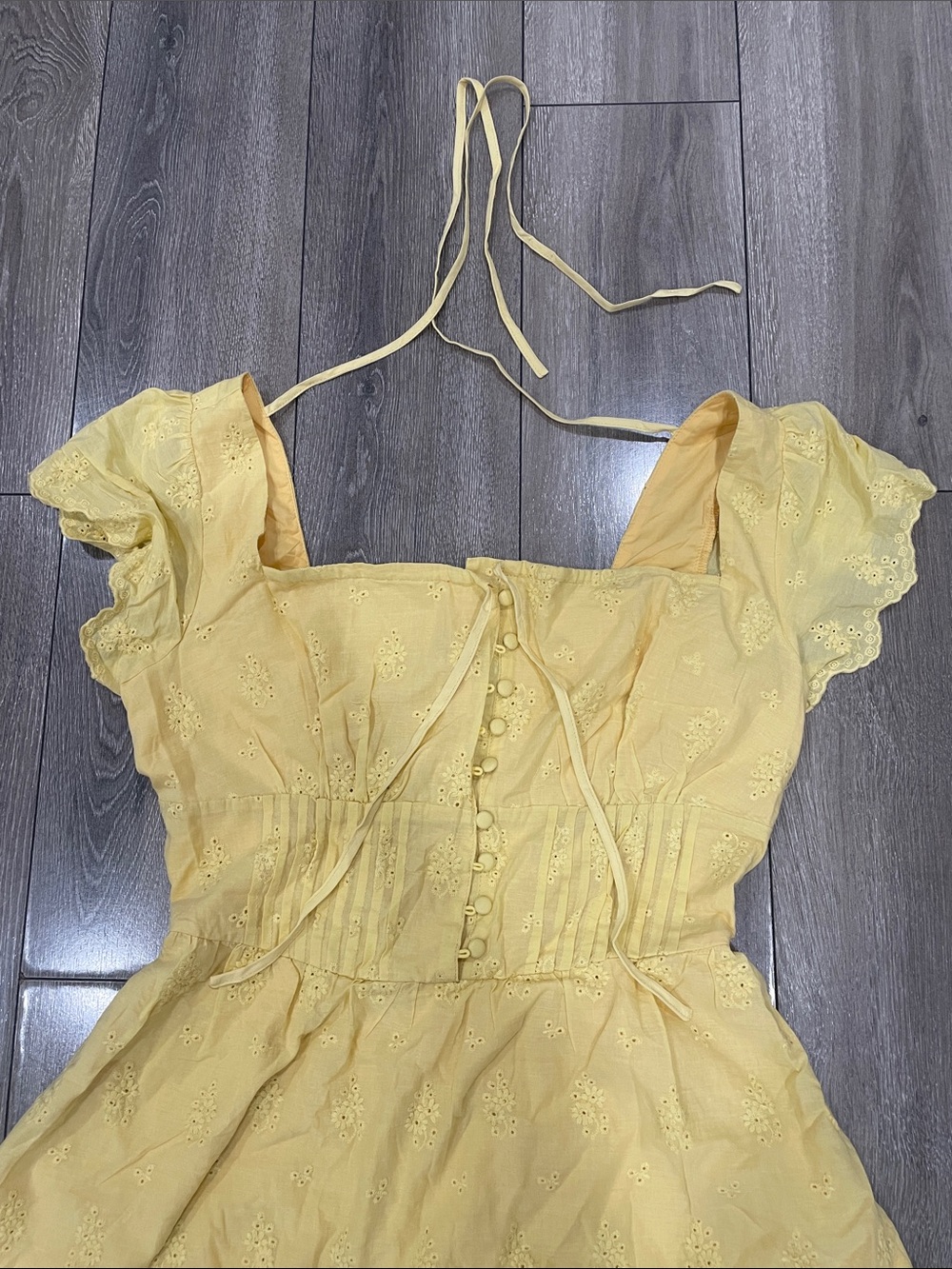 RIHOAS Yellow Eyelet Halter Ruffle Mini Dress - Picture 2 of 9